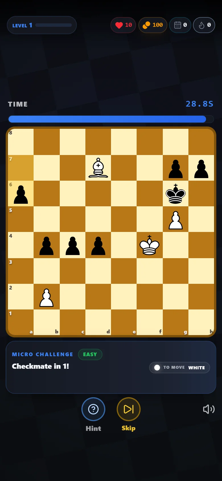 Real Rush64 Chess puzzle on the gold chessboard
